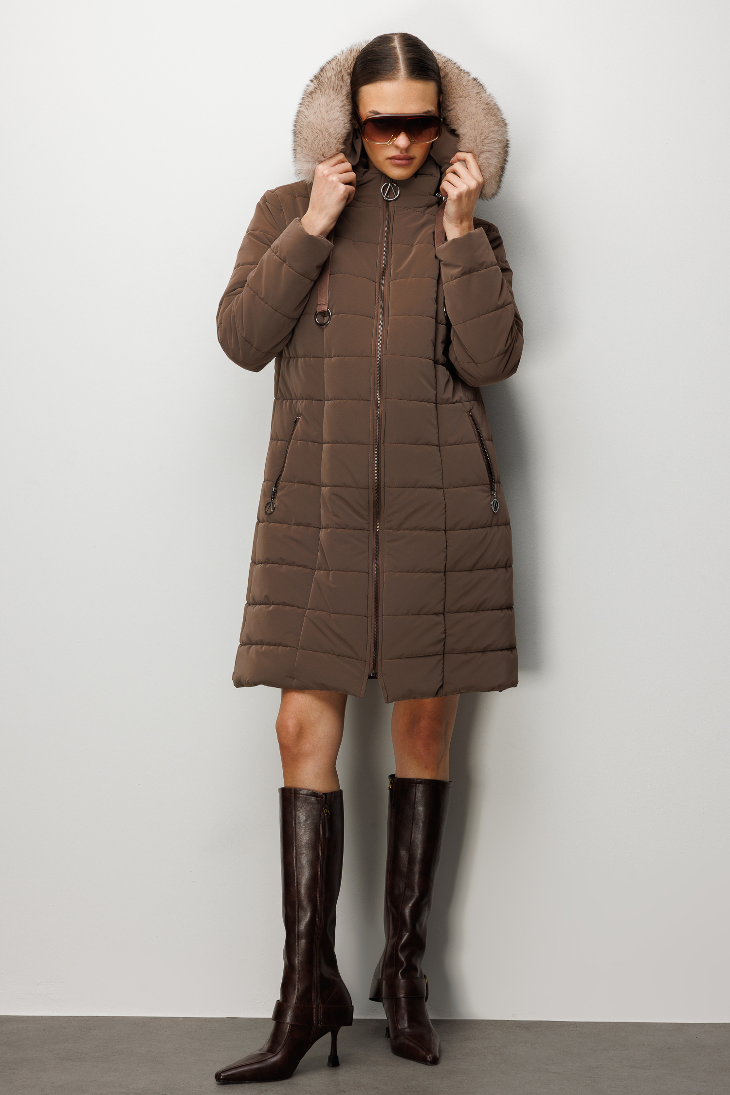 Trenç Kapüşonu Orjinal Kürklü Şişme Kaban 5630 - Görsel 5