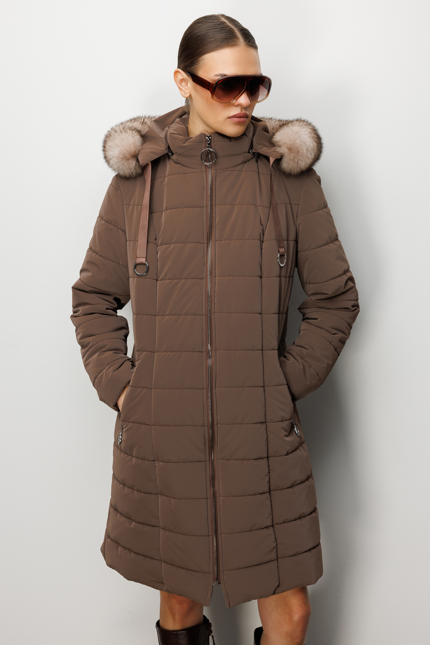 Trenç Kapüşonu Orjinal Kürklü Şişme Kaban 5630 - Görsel 4