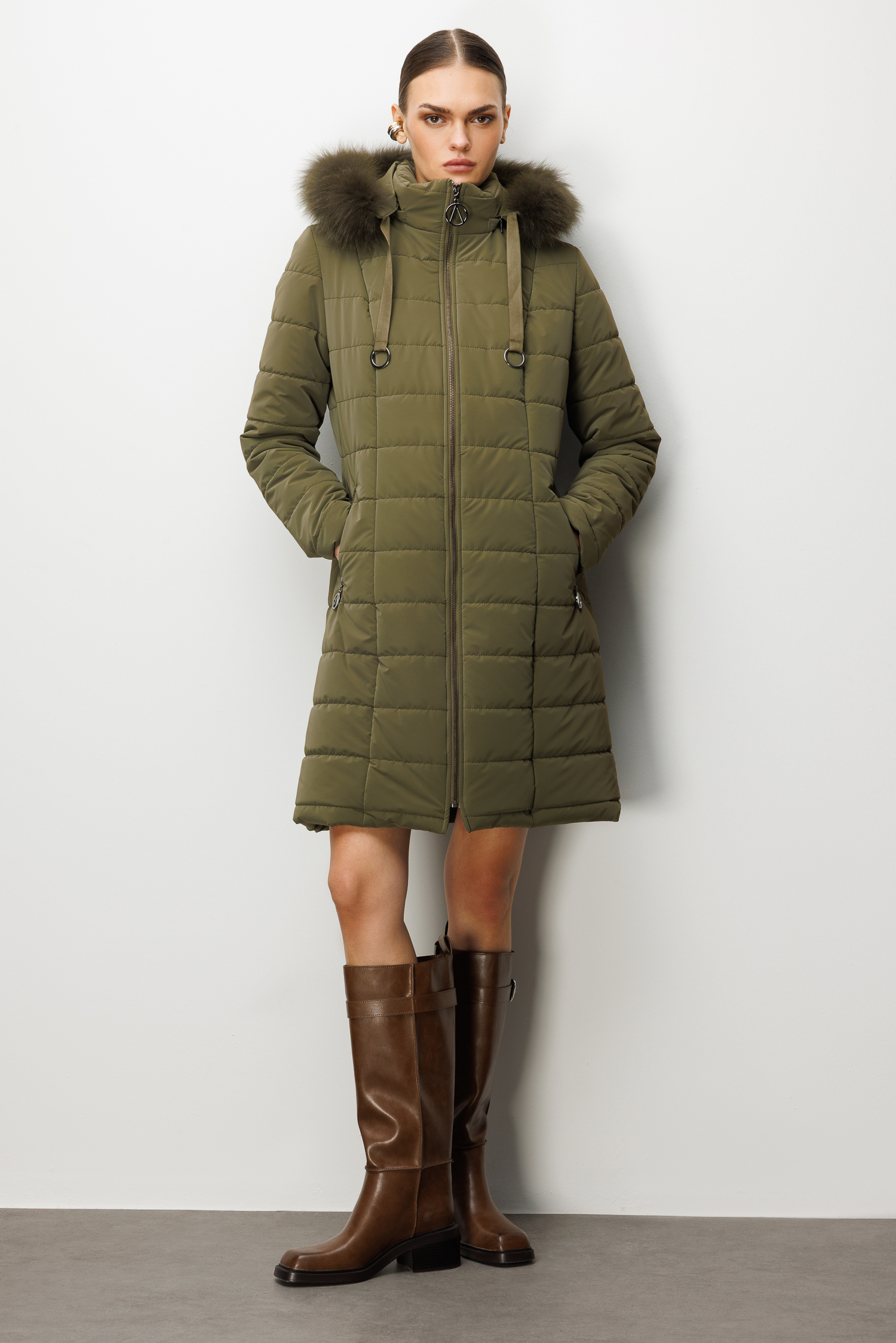 Trenç Kapüşonu Orjinal Kürklü Şişme Kaban 5630 - Görsel 9