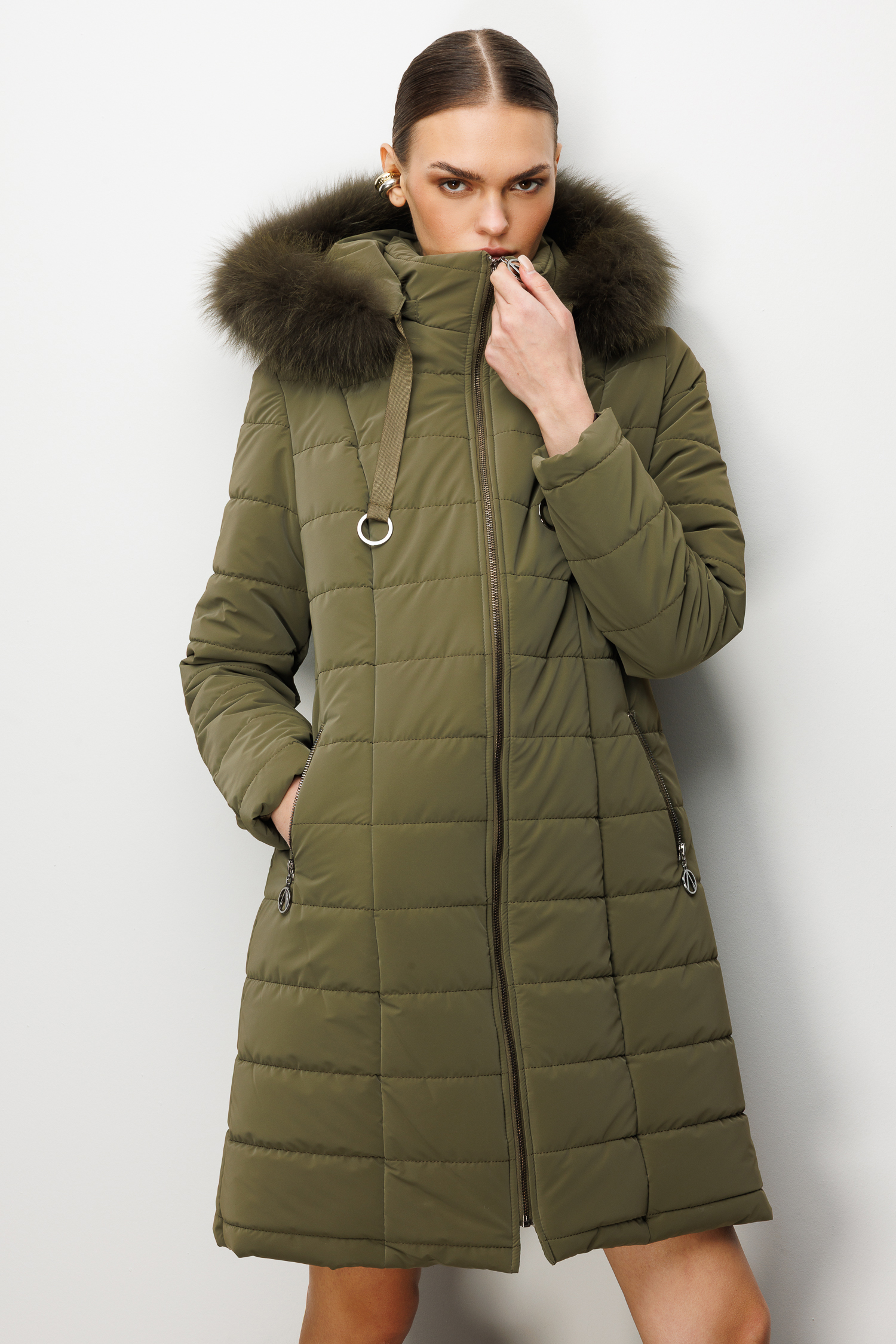 Trenç Kapüşonu Orjinal Kürklü Şişme Kaban 5630 - Görsel 12