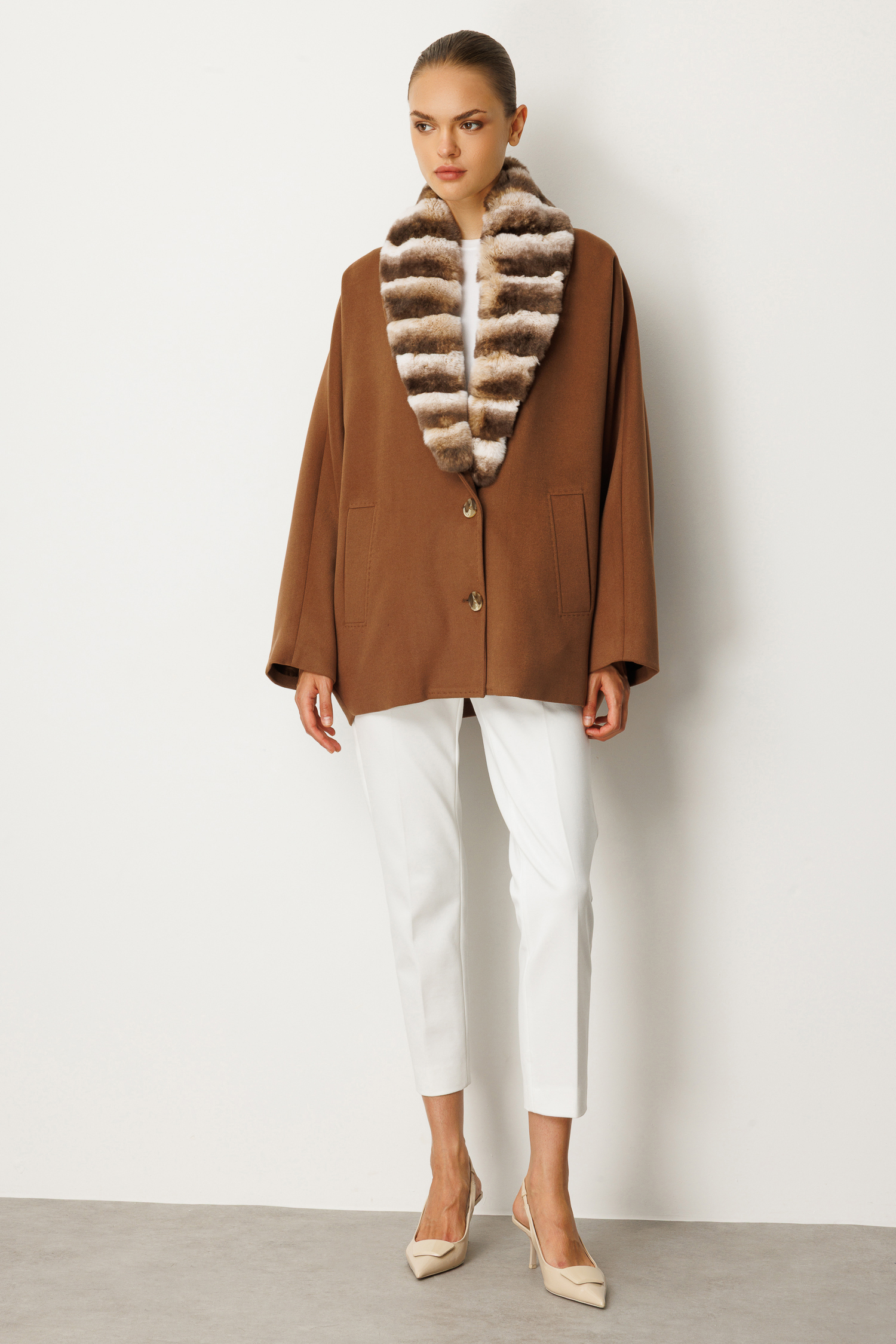 Trenç Kahverengi Oversize Kaşe Kaban 5846