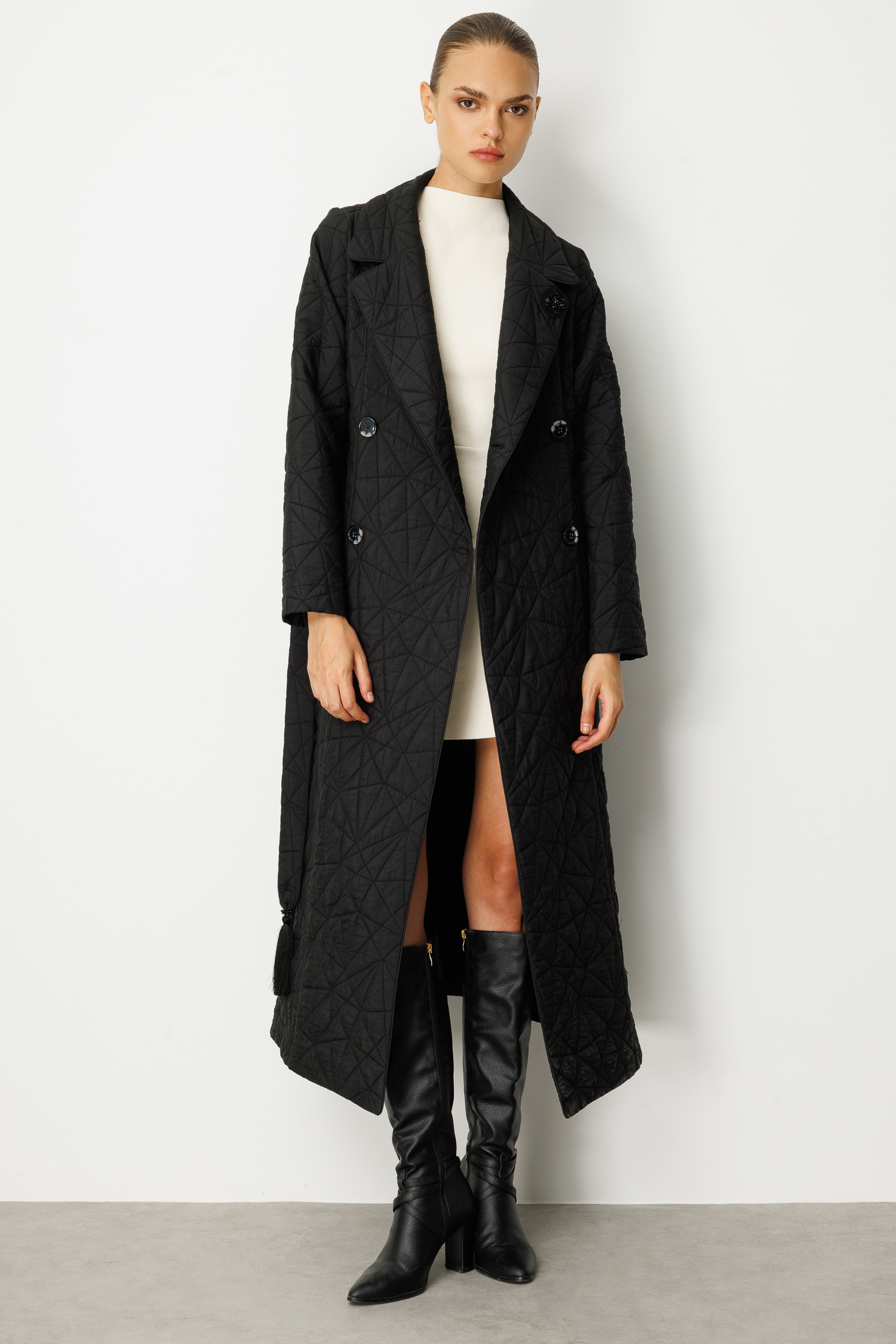 Trenç Kapitone Uzun Trençkot Kaban 5968