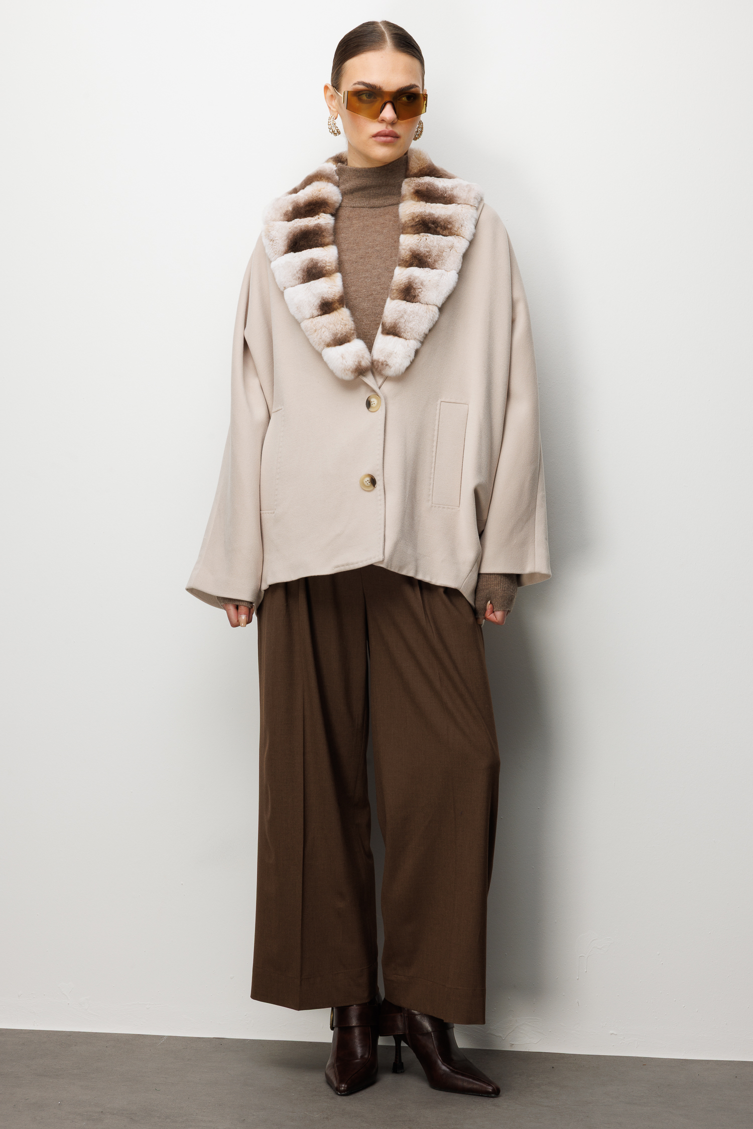 Trenç Kahverengi Oversize Kaşe Kaban 5846 - Görsel 12