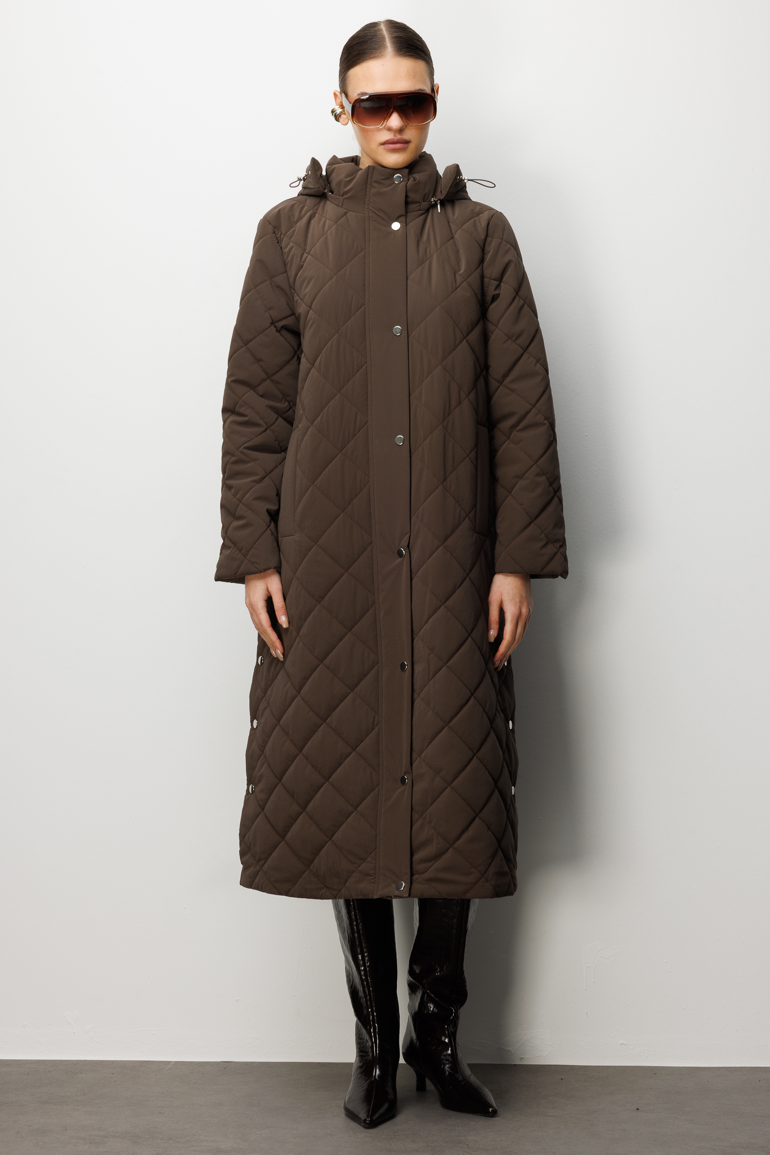 Trenç Kapüşonlu Uzun Kapitone Kaban 5921